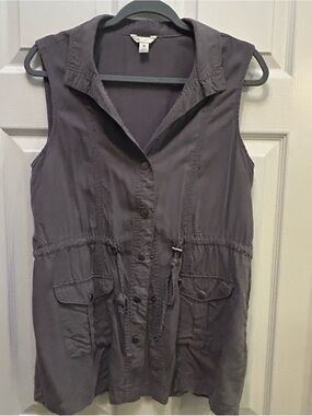 Sleeveless Drawstring Utility Vest - Gray